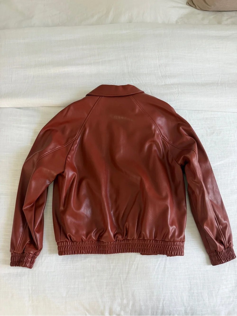 Zara Brick-Red Leather Bomber Jacket NWT